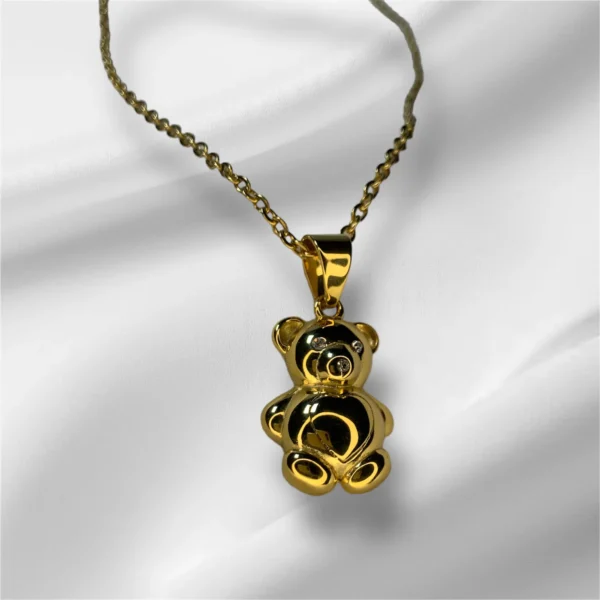 Gold Stainless Steel Bear Pendant Necklace - Adorable Teddy Bear Design - Image 3